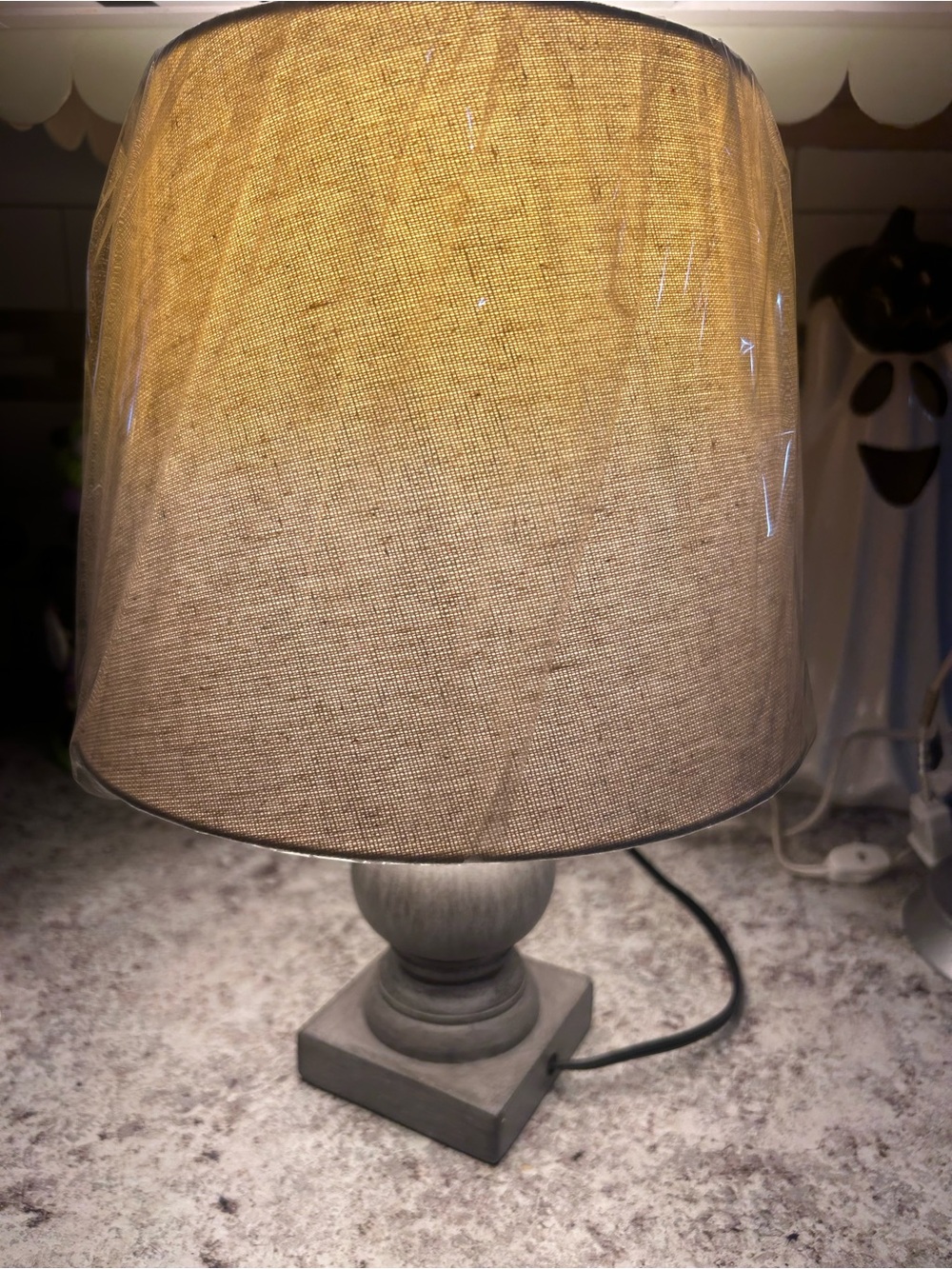 Neutral Linen Table Lamp with Gray Base - Home Accents